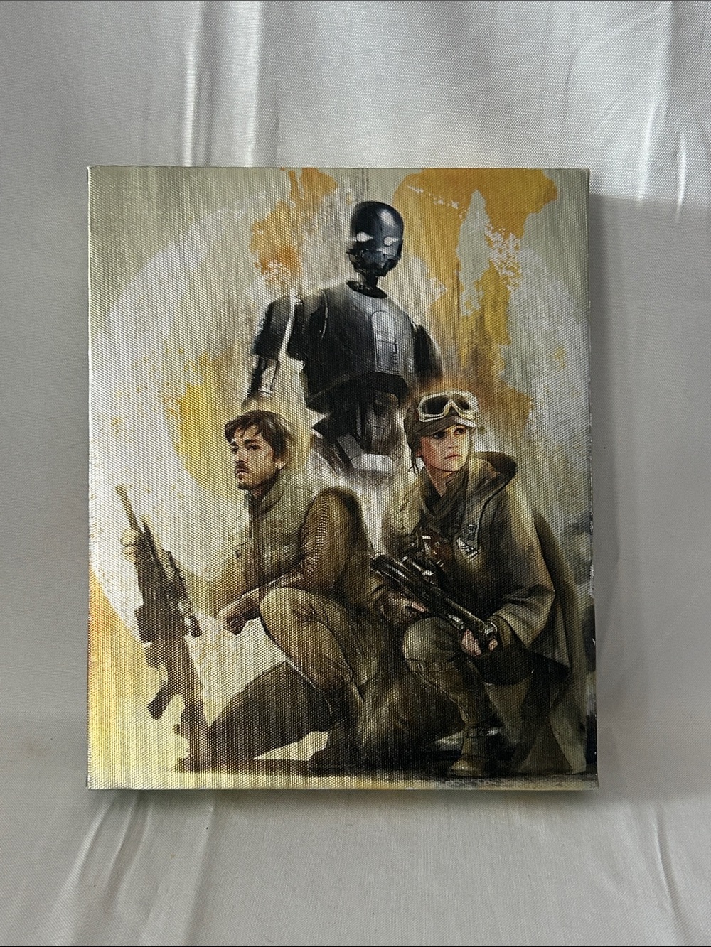 Star Wars Rogue One K-2SO, Cassian And Jyn Wall Art - Gold and Olive Canvas 8x10